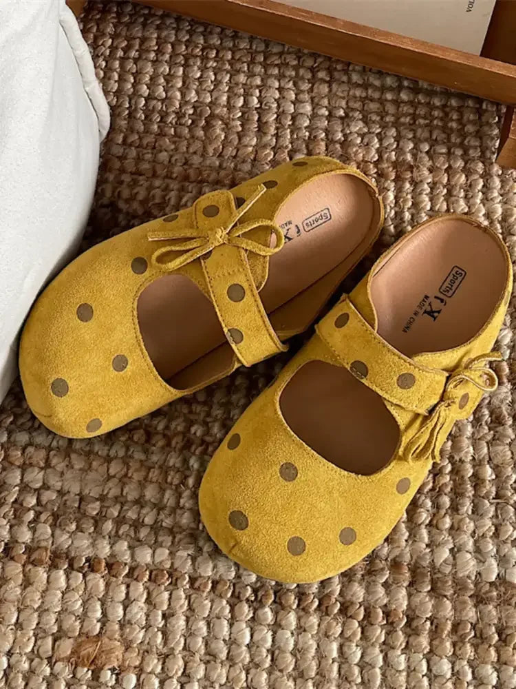 Polka Dot Round Toe Slip-Ons