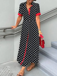 Polka Dot Short Sleeve Maxi Shirt Dress