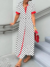Polka Dot Short Sleeve Maxi Shirt Dress