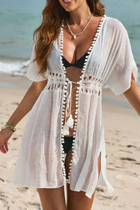 Pom Pom Trim Drawstring Waist Cover - Up - Update AvenueBoho VibesTrendsi10010066486861010010066486861048d13884 - 1a7b - 488f - 9631 - 143cfc6ddf07 - Max - OriginWhite