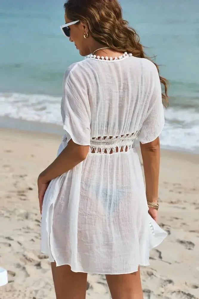Pom Pom Trim Drawstring Waist Cover - Up - Update AvenueBoho VibesTrendsi1001006648686101001006648686108964499f - 32be - 42a9 - aac9 - 65e21ca142e4 - Max - OriginWhite