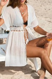 Pom Pom Trim Drawstring Waist Cover - Up - Update AvenueBoho VibesTrendsi10010066486861010010066486861010c1d3da - 3b54 - 4b40 - 8131 - 865965684e50 - Max - OriginWhite