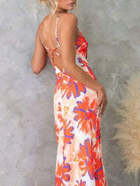 Printed Backless Sleeveless Maxi Dress