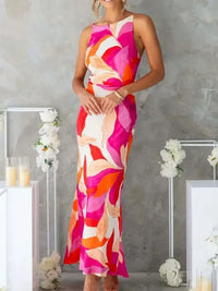 Printed Backless Sleeveless Maxi Dress