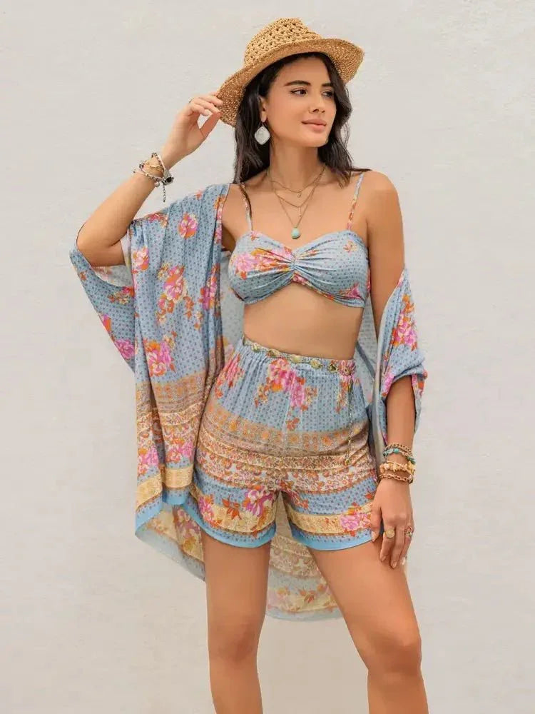 Printed Bra, Shorts and Cover Up Three - Piece Set - Update AvenueBoho VibesTrendsi1001004098019091001004098019095bd074b4 - c8be - 4dc8 - 9d1e - 05b6f0547569 - MaxLight Blue