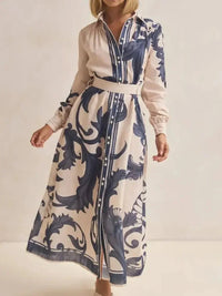 Printed Button Down Belted Shirt Dress - Update AvenueCasual DressesTrendsi100100023920049100100023920049Printed Button Down Belted Shirt DressApricot Bottom Black Print