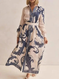 Printed Button Down Belted Shirt Dress - Update AvenueCasual DressesTrendsi100100023920049100100023920049Printed Button Down Belted Shirt DressApricot Bottom Black Print