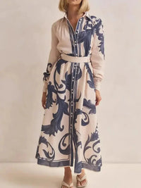 Printed Button Down Belted Shirt Dress - Update AvenueCasual DressesTrendsi100100023920049100100023920049Printed Button Down Belted Shirt DressApricot Bottom Black Print