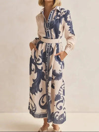 Printed Button Down Belted Shirt Dress - Update AvenueCasual DressesTrendsi100100023920049100100023920049Printed Button Down Belted Shirt DressApricot Bottom Black Print
