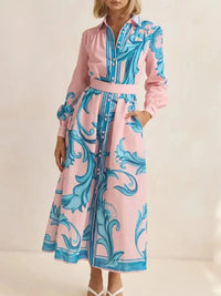 Printed Button Down Belted Shirt Dress - Update AvenueCasual DressesTrendsi100100023923592100100023923592Printed Button Down Belted Shirt DressFoundation Blue Print