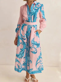 Printed Button Down Belted Shirt Dress - Update AvenueCasual DressesTrendsi100100023923592100100023923592Printed Button Down Belted Shirt DressFoundation Blue Print