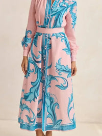 Printed Button Down Belted Shirt Dress - Update AvenueCasual DressesTrendsi100100023923592100100023923592Printed Button Down Belted Shirt DressFoundation Blue Print