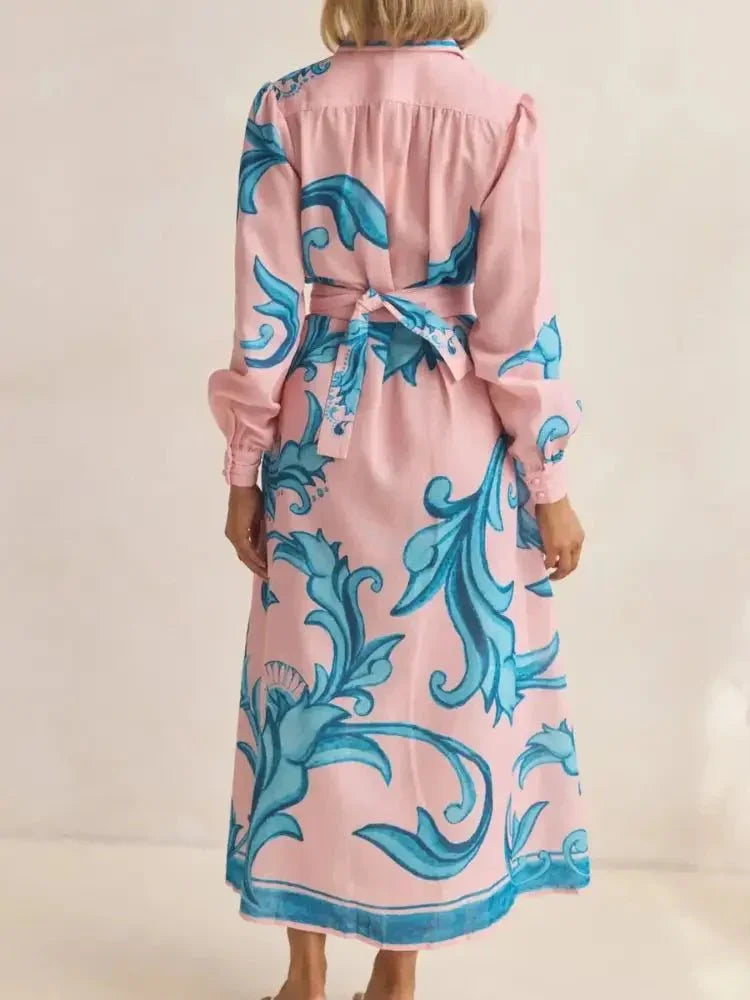 Printed Button Down Belted Shirt Dress - Update AvenueCasual DressesTrendsi100100023923592100100023923592Printed Button Down Belted Shirt DressFoundation Blue Print