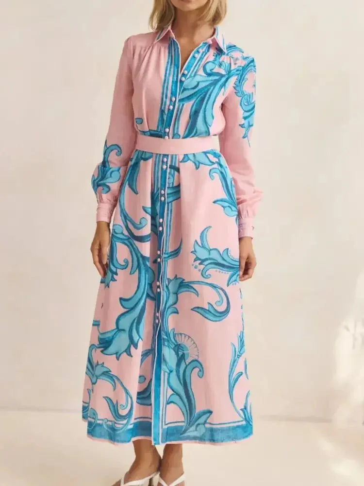 Printed Button Down Belted Shirt Dress - Update AvenueCasual DressesTrendsi100100023923592100100023923592Printed Button Down Belted Shirt DressFoundation Blue Print