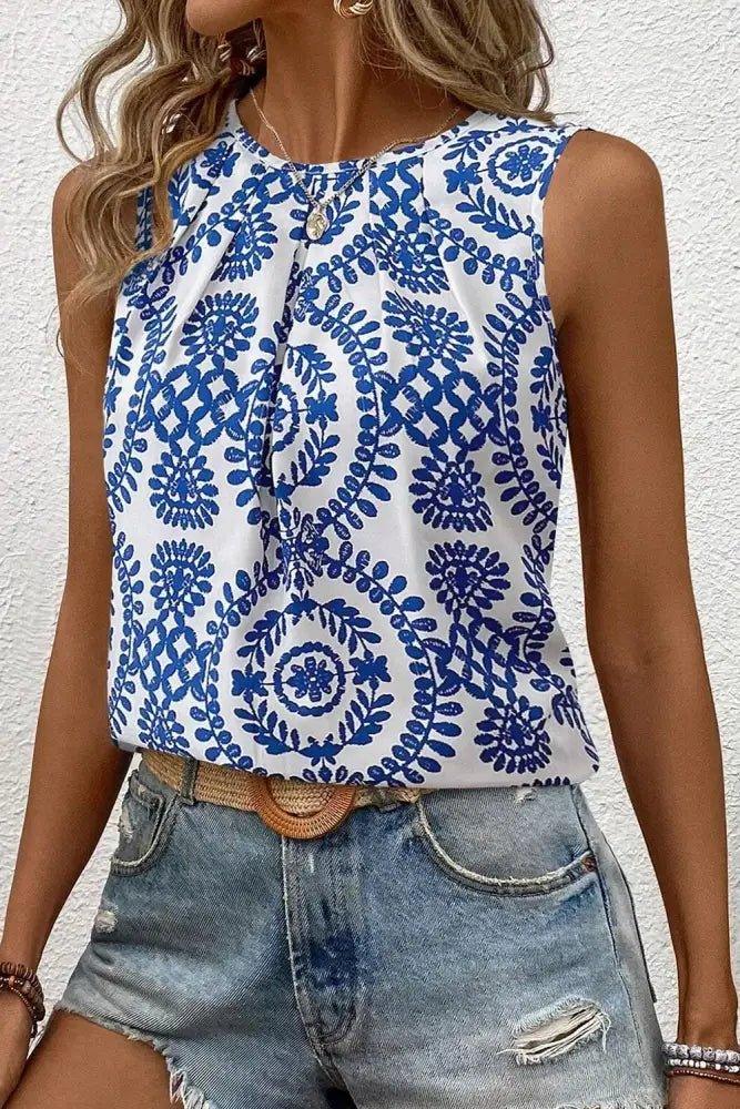 Printed Crew Neck Sleeveless Top - Update AvenueBoho VibesTrendsi100100932197113100100932197113a620b068 - eb5b - 44d3 - a775 - a10d8fa33481 - Max - OriginBlue