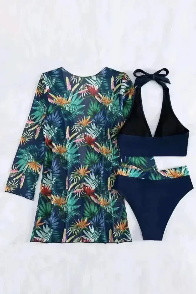 Printed Halter Neck Three - Piece Swim Set - Update AvenueTrendsi100100831199039100100831199039943b3298 - 6cee - 412c - 8ef9 - 15216d9eb2c9 - MaxBlack