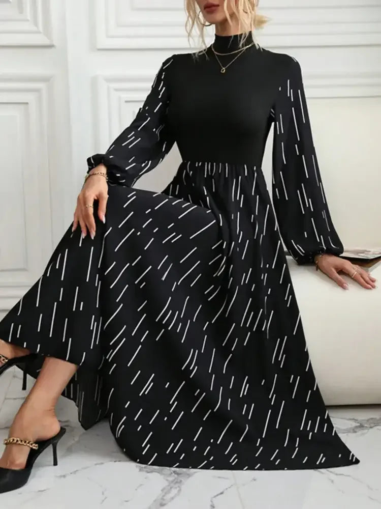 Printed Long Sleeve Mock Neck Dress