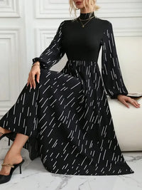 Printed Long Sleeve Mock Neck Dress