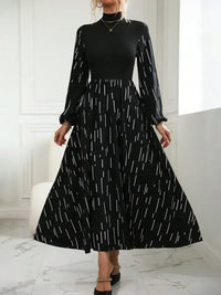 Printed Long Sleeve Mock Neck Dress