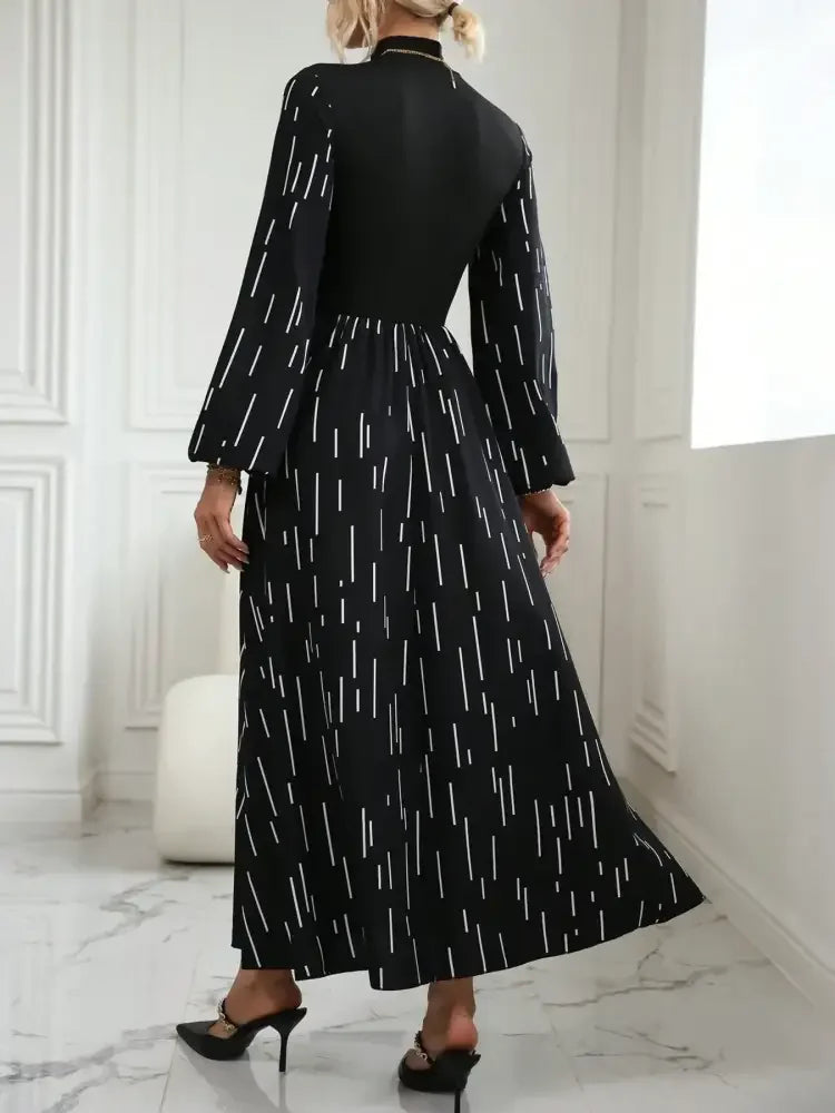 Printed Long Sleeve Mock Neck Dress