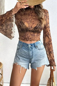 Printed Mock Neck Flare Sleeve Top - Update AvenueBoho VibesTrendsi1001005174714601001005174714606dff4832 - 501d - 4560 - b8d6 - bc4985e08f06 - MaxBrown