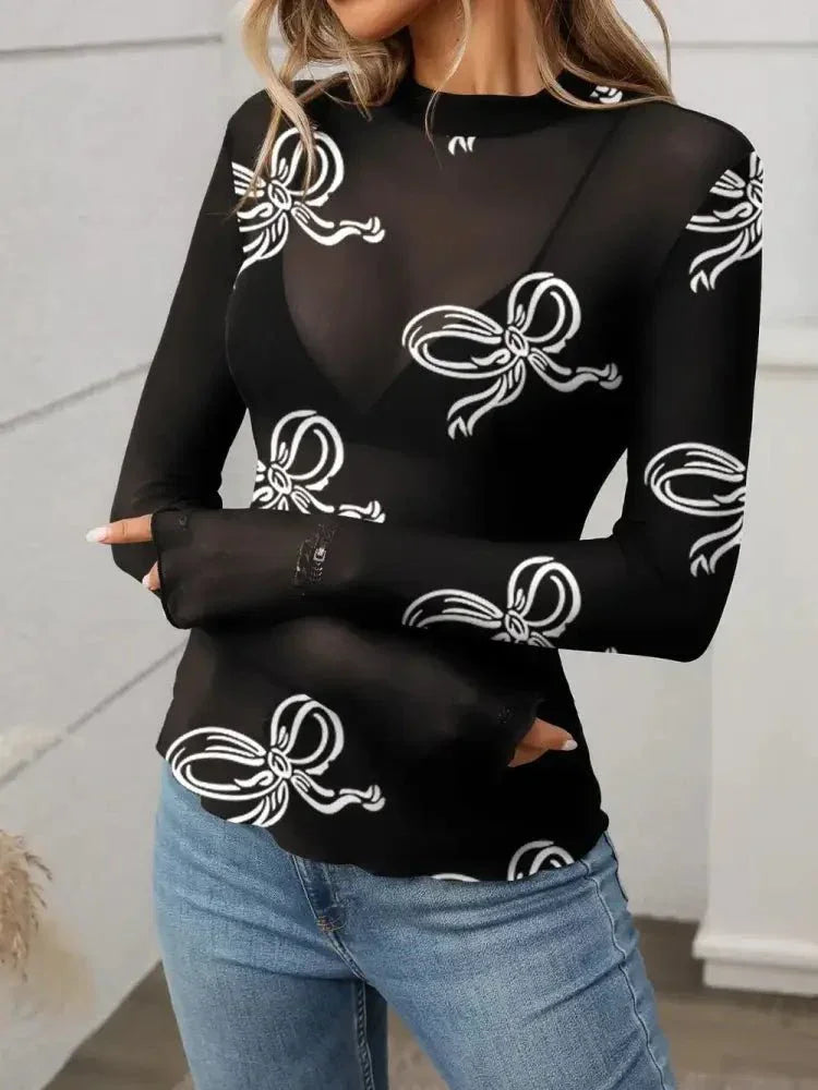 Printed Mock Neck Long Sleeve Mesh T-Shirt - Update AvenueFestival VibesTrendsi100100887815156100100887815156268da136 - d6d1 - 43d0 - aad3 - 03fef4d97fdb - MaxBlack
