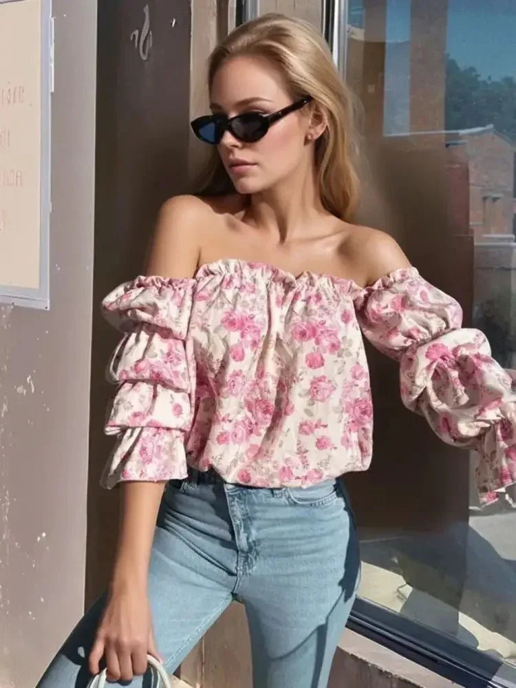 Printed Off - Shoulder Flounce Sleeve Blouse - Update AvenueVacation StyleTrendsi100100928009941100100928009941008e47de - be4a - 4df6 - 92c4 - 0db4e6d62414 - MaxFuchsia Pink