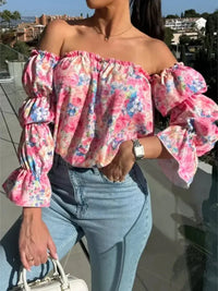 Printed Off - Shoulder Flounce Sleeve Blouse - Update AvenueVacation StyleTrendsi1001009280099411001009280099418e26635a - 0d8c - 403d - b942 - 03100c32af66 - MaxFuchsia Pink