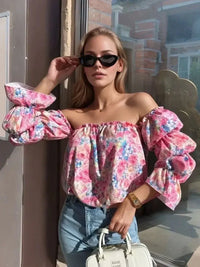 Printed Off - Shoulder Flounce Sleeve Blouse - Update AvenueVacation StyleTrendsi1001009280099411001009280099416118a0c7 - e623 - 4a6e - adcd - ce6a50adab7b - MaxFuchsia Pink