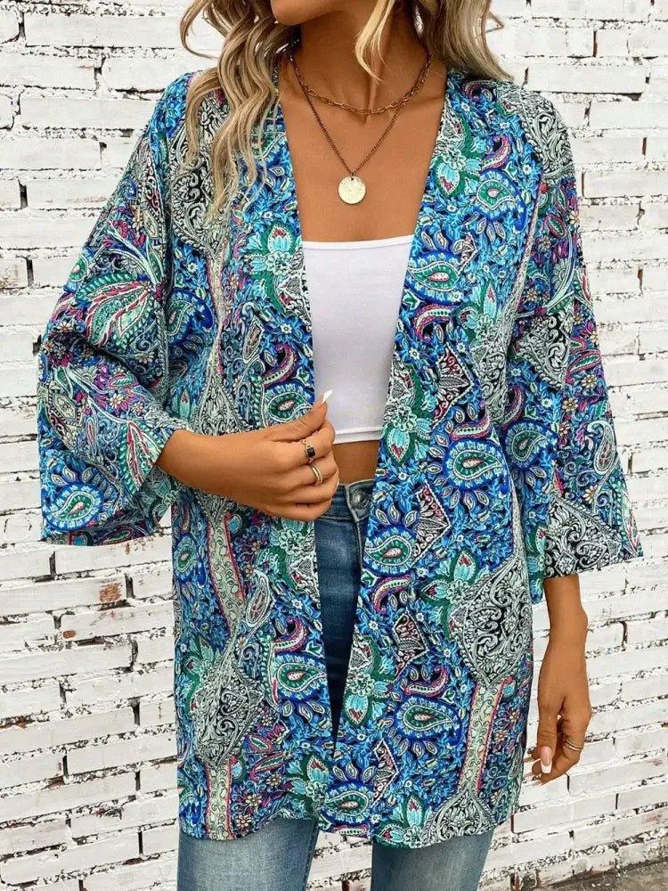 Printed Open Front Three - Quarter Sleeve Cover Up - Update AvenueChic BeachwearTrendsi100100071428395100100071428395267625e7 - 56f0 - 4f15 - 9ef0 - 26ea934ec28b - MaxTeal