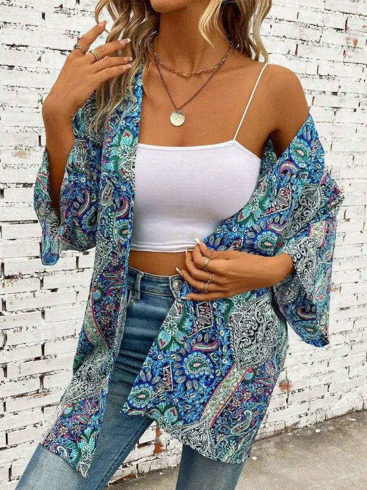 Printed Open Front Three - Quarter Sleeve Cover Up - Update AvenueChic BeachwearTrendsi100100071428395100100071428395660f11eb - ba4b - 4b9f - a2f3 - 9b8ee6a05cb5 - MaxTeal