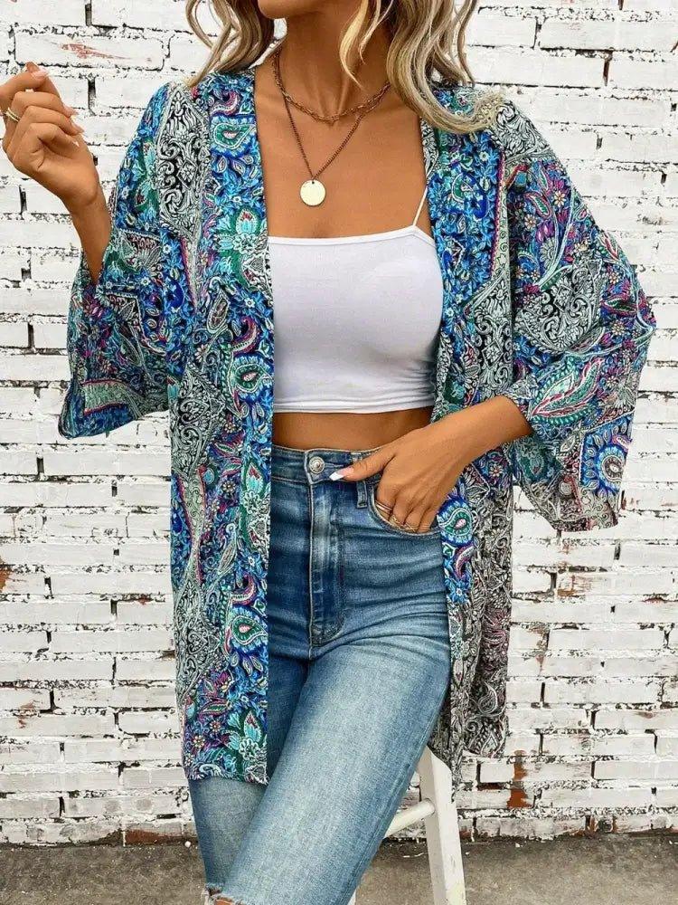 Printed Open Front Three - Quarter Sleeve Cover Up - Update AvenueChic BeachwearTrendsi100100071428395100100071428395d7aa1952 - 655f - 4b76 - b6db - e755f6ac82b8 - MaxTeal