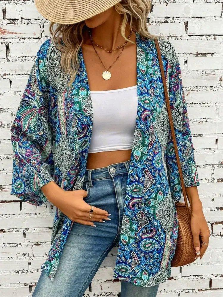 Printed Open Front Three - Quarter Sleeve Cover Up - Update AvenueChic BeachwearTrendsi100100071428395100100071428395e21a78fc - e535 - 4f3c - 92f0 - 26b39a770eba - MaxTeal