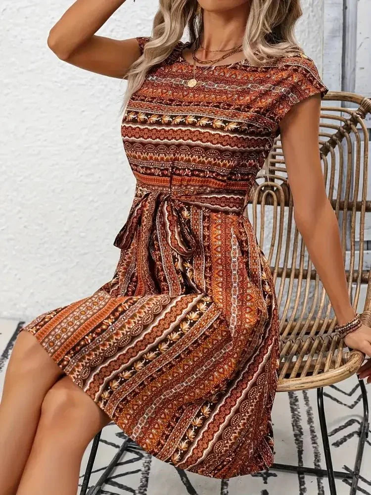 Printed Round Neck Cap Sleeve Dress - Update AvenueBoho VibesTrendsi10010012309423910010012309423932f21a24 - c44e - 4a0e - aa03 - 04028f1ee972 - Max - OriginCaramel