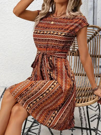 Printed Round Neck Cap Sleeve Dress - Update AvenueBoho VibesTrendsi10010012309423910010012309423932f21a24 - c44e - 4a0e - aa03 - 04028f1ee972 - Max - OriginCaramel