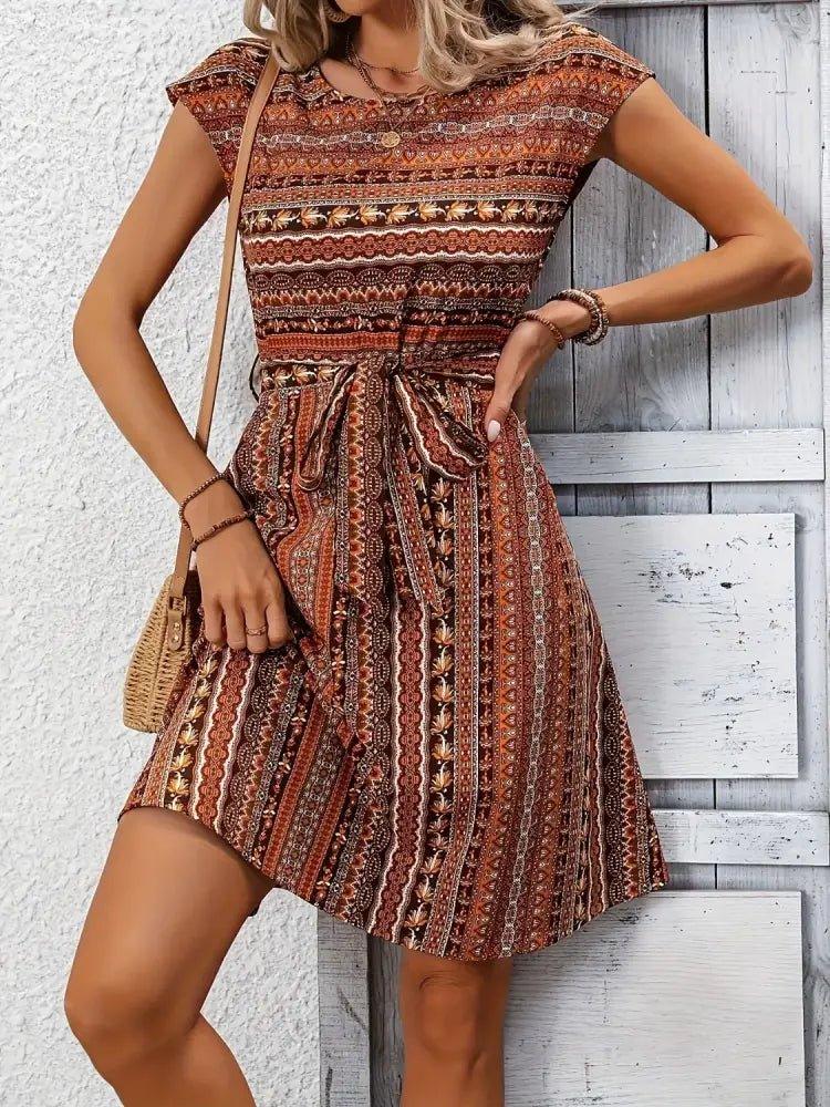 Printed Round Neck Cap Sleeve Dress - Update AvenueBoho VibesTrendsi1001001230942391001001230942395e90d5d1 - 2dc4 - 4c30 - 8ed7 - 6fe4cddd1fe1 - Max - OriginCaramel
