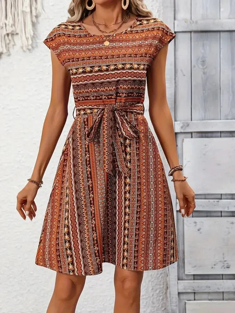 Printed Round Neck Cap Sleeve Dress - Update AvenueBoho VibesTrendsi100100123094239100100123094239b31376fe - d184 - 4ec3 - 8bec - f462c4bdbcde - Max - OriginCaramel