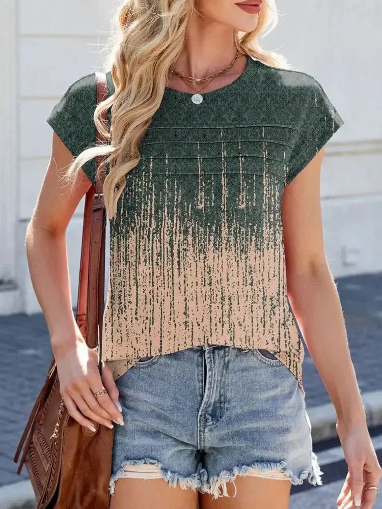 Printed Round Neck Cap Sleeve Top - Update AvenueT-ShirtsTrendsi100100726271968100100726271968a1becc98 - 60a3 - 4ec7 - adf3 - 4429e3995b3e - Max - OriginArmy Green