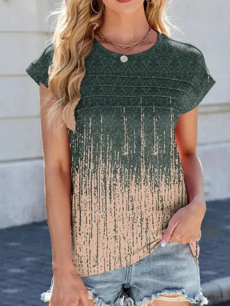 Printed Round Neck Cap Sleeve Top - Update AvenueT-ShirtsTrendsi100100726271968100100726271968ec9265ba - c24e - 45b7 - b61c - c11147556678 - Max - OriginArmy Green