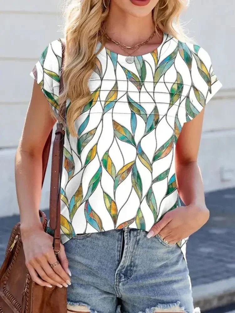 Printed Round Neck Cap Sleeve Top - Update AvenueT-ShirtsTrendsi1001007262729161001007262729166d01ed03 - 21e7 - 4109 - aaa5 - ee7910da2d70 - Max - OriginTurquoise