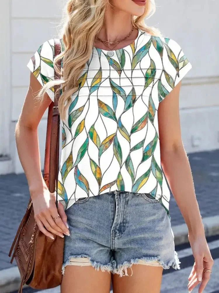 Printed Round Neck Cap Sleeve Top - Update AvenueT-ShirtsTrendsi1001007262729161001007262729161a726990 - 9e82 - 4cf5 - bac4 - f782b2ed676a - Max - OriginTurquoise