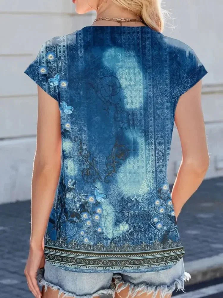 Printed Round Neck Cap Sleeve Top - Update AvenueT-ShirtsTrendsi1001007262750851001007262750859930a8dc - 987f - 4d58 - 811a - 4c80aa504f77 - Max - OriginPeacock Blue