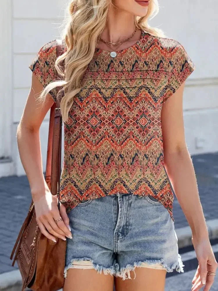 Printed Round Neck Cap Sleeve Top - Update AvenueT-ShirtsTrendsi10010072627627210010072627627235b9043a - b159 - 4059 - 889d - 1b4f43653ce2 - Max - OriginTerracotta