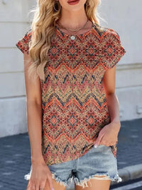 Printed Round Neck Cap Sleeve Top - Update AvenueT-ShirtsTrendsi100100726276272100100726276272b769e537 - fd27 - 48c5 - 82f7 - a0d994610fed - Max - OriginTerracotta
