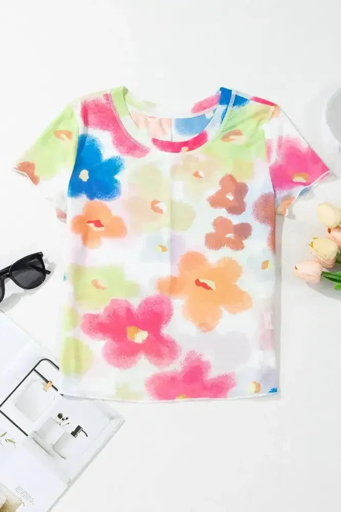 Printed Round Neck Short Sleeve Blouse - Update AvenueTrendsi1001001014428711001001014428715e812fb5 - d736 - 426e - 944e - 9ae6a5ce6cc2 - MaxFloral