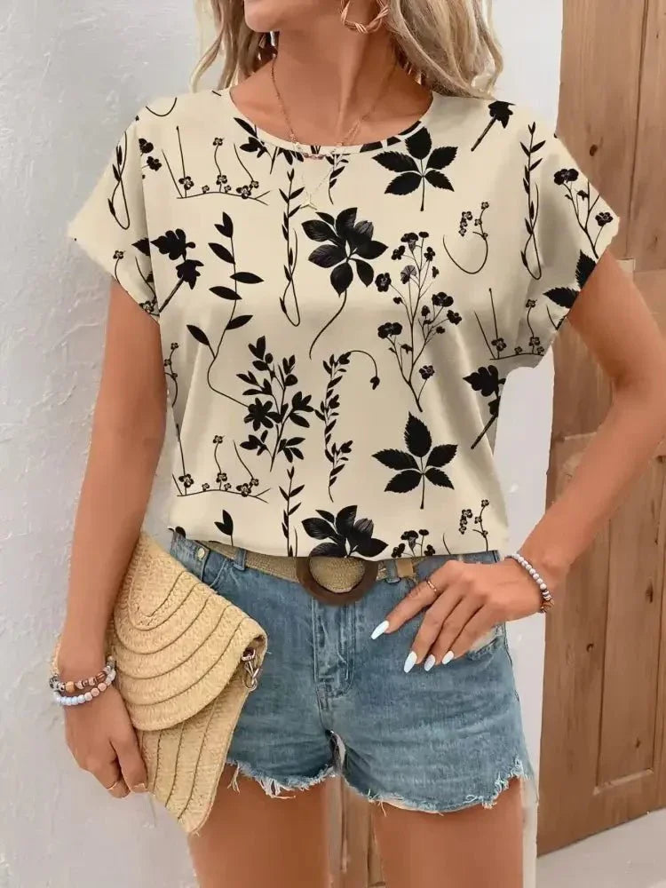 Printed Round Neck Short Sleeve Blouse - Update AvenueT-ShirtsTrendsi1001007024424071001007024424077a846247b61a4106820fbb866165cafc - Max - OriginApricot