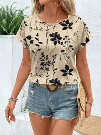 Printed Round Neck Short Sleeve Blouse - Update AvenueT-ShirtsTrendsi1001007024424071001007024424075cd821882e3a4c2aa16856458fbcf2a9 - Max - OriginApricot
