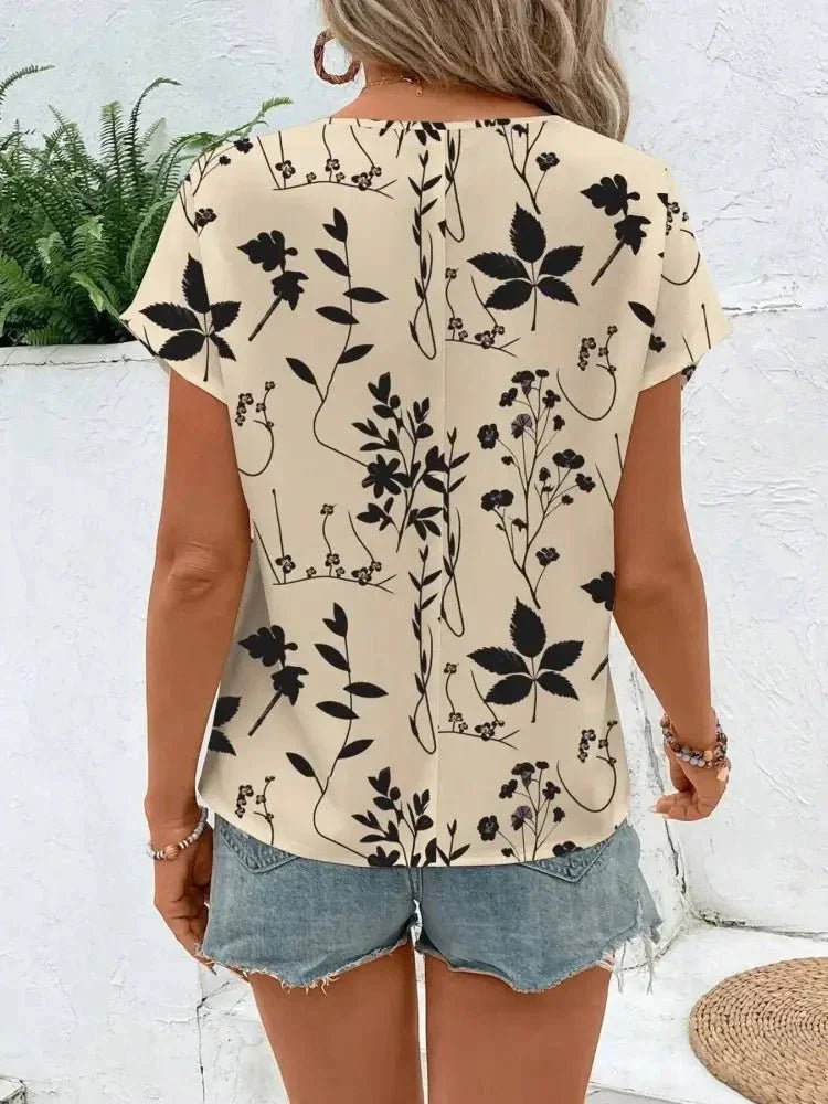 Printed Round Neck Short Sleeve Blouse - Update AvenueT-ShirtsTrendsi100100702442407100100702442407ea1d5073f5324c428fce1c42307dba10 - Max - OriginApricot