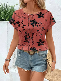 Printed Round Neck Short Sleeve Blouse - Update AvenueT-ShirtsTrendsi100100702449366100100702449366cf3be55397fc479a92efb33361657e95 - Max - OriginRed