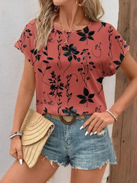 Printed Round Neck Short Sleeve Blouse - Update AvenueT-ShirtsTrendsi100100702449366100100702449366703c62f1dcc04822a9f912640f1aa70a - Max - OriginRed
